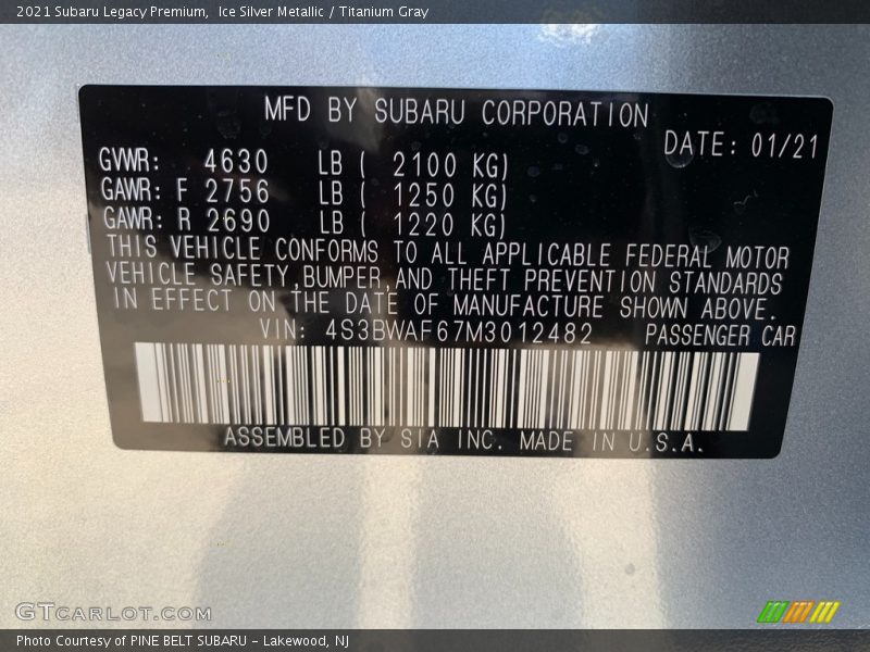 Ice Silver Metallic / Titanium Gray 2021 Subaru Legacy Premium