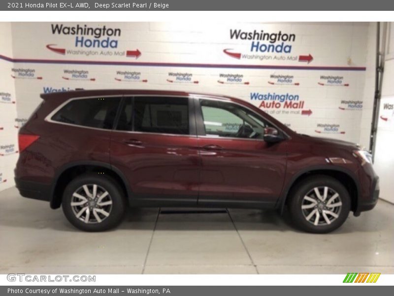 Deep Scarlet Pearl / Beige 2021 Honda Pilot EX-L AWD