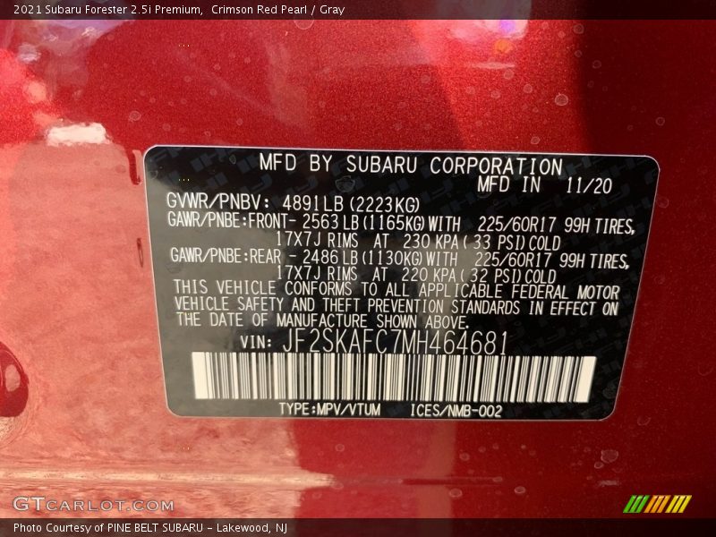 Crimson Red Pearl / Gray 2021 Subaru Forester 2.5i Premium