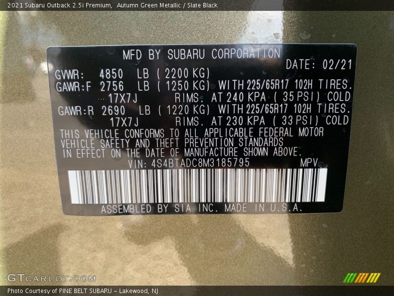 Autumn Green Metallic / Slate Black 2021 Subaru Outback 2.5i Premium