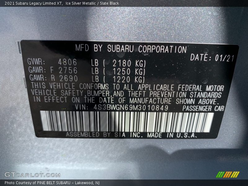 Ice Silver Metallic / Slate Black 2021 Subaru Legacy Limited XT