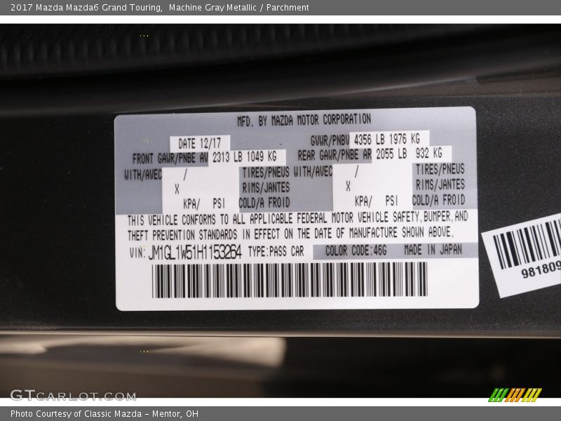 Machine Gray Metallic / Parchment 2017 Mazda Mazda6 Grand Touring