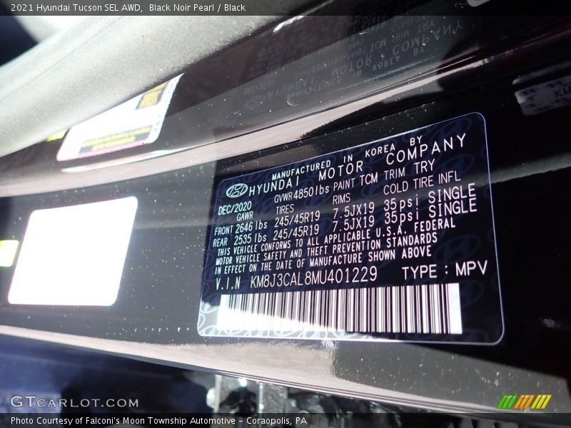 Black Noir Pearl / Black 2021 Hyundai Tucson SEL AWD