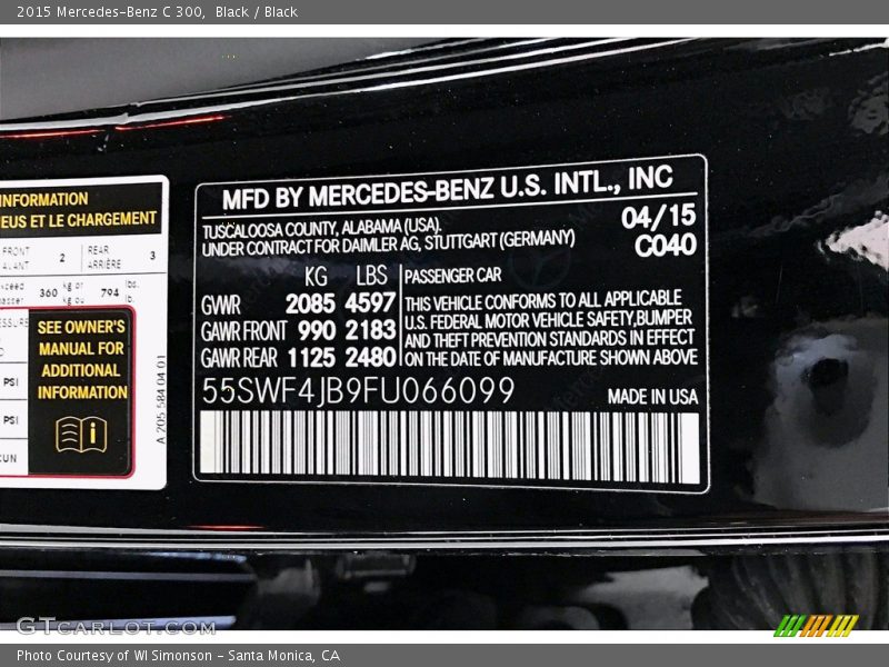 Black / Black 2015 Mercedes-Benz C 300
