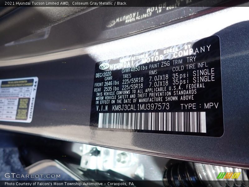 Coliseum Gray Metallic / Black 2021 Hyundai Tucson Limited AWD
