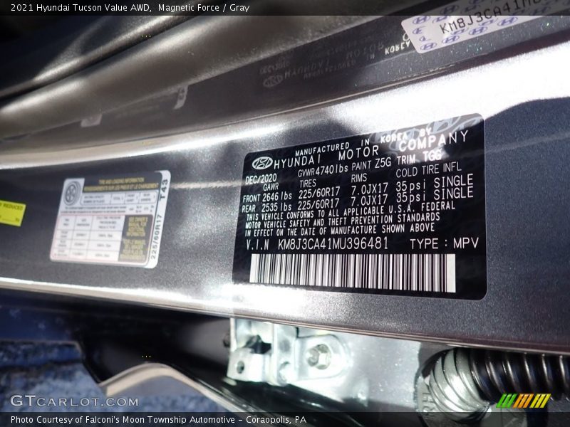 Magnetic Force / Gray 2021 Hyundai Tucson Value AWD