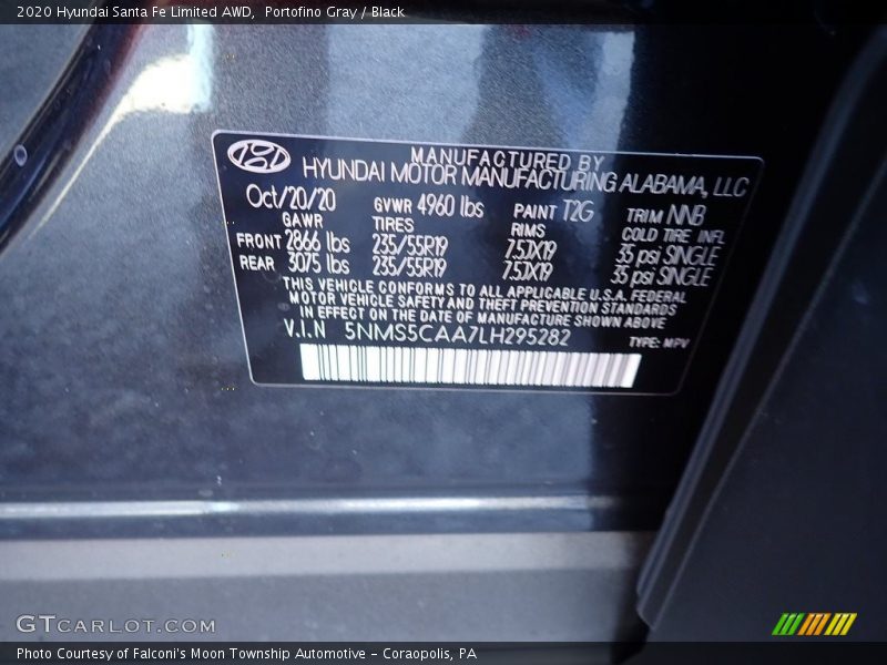 Portofino Gray / Black 2020 Hyundai Santa Fe Limited AWD