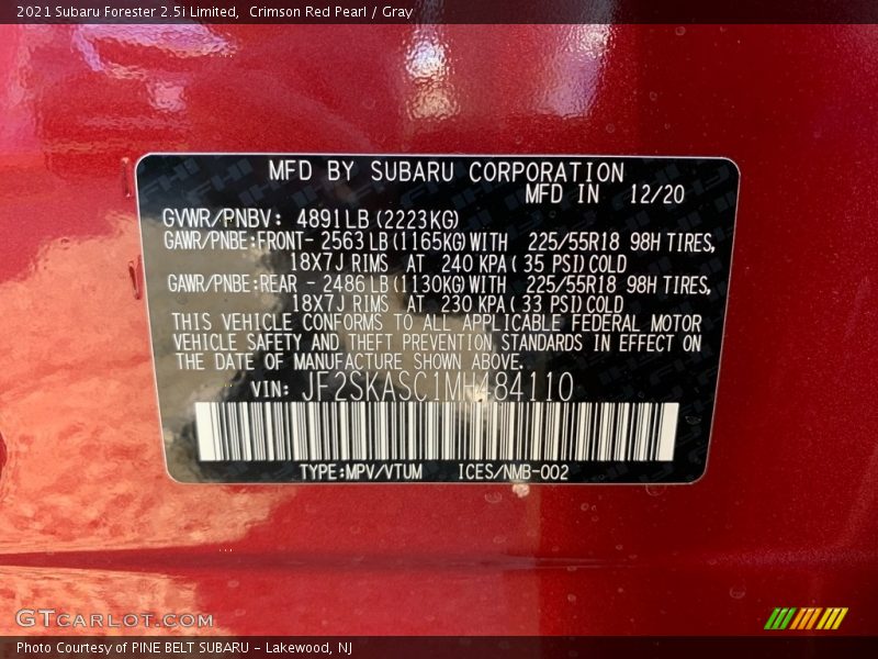 Crimson Red Pearl / Gray 2021 Subaru Forester 2.5i Limited