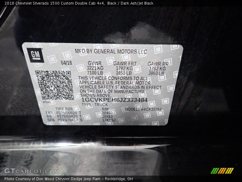 Black / Dark Ash/Jet Black 2018 Chevrolet Silverado 1500 Custom Double Cab 4x4