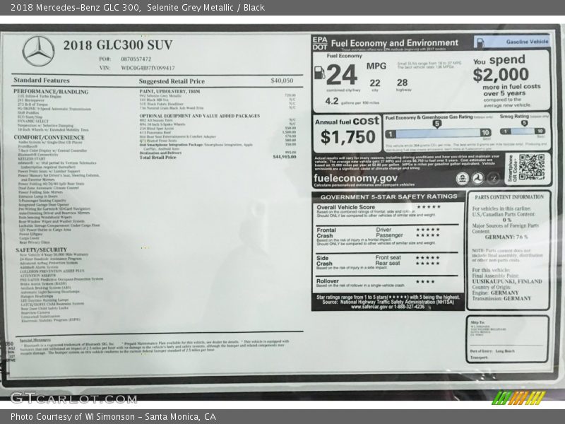 Selenite Grey Metallic / Black 2018 Mercedes-Benz GLC 300