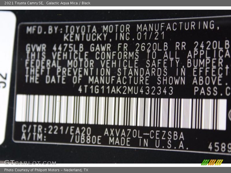 Galactic Aqua Mica / Black 2021 Toyota Camry SE