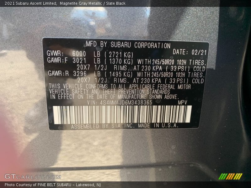 Magnetite Gray Metallic / Slate Black 2021 Subaru Ascent Limited