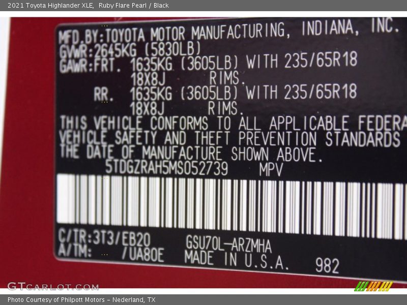 Ruby Flare Pearl / Black 2021 Toyota Highlander XLE