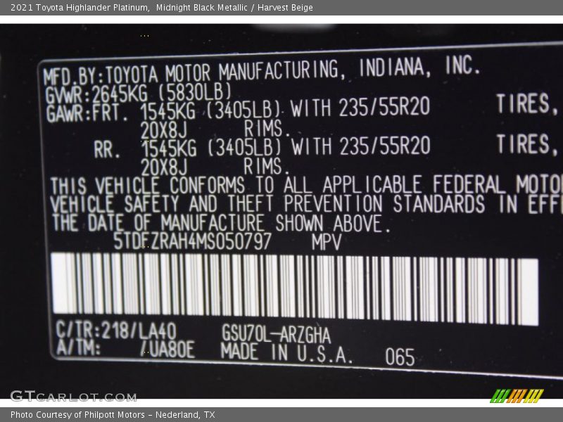 Midnight Black Metallic / Harvest Beige 2021 Toyota Highlander Platinum