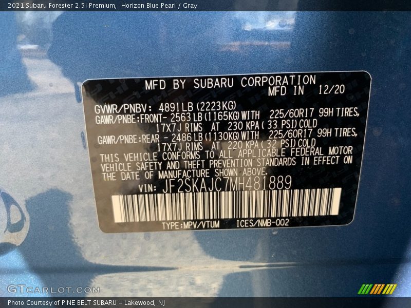 Horizon Blue Pearl / Gray 2021 Subaru Forester 2.5i Premium