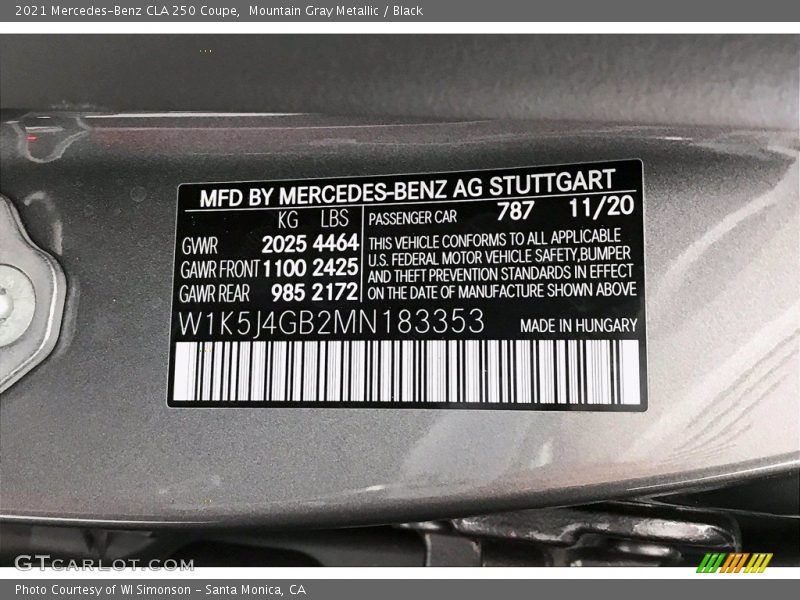 Mountain Gray Metallic / Black 2021 Mercedes-Benz CLA 250 Coupe
