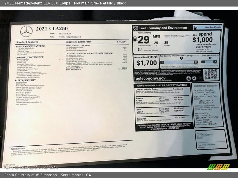 Mountain Gray Metallic / Black 2021 Mercedes-Benz CLA 250 Coupe