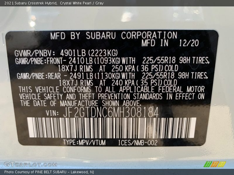 Crystal White Pearl / Gray 2021 Subaru Crosstrek Hybrid
