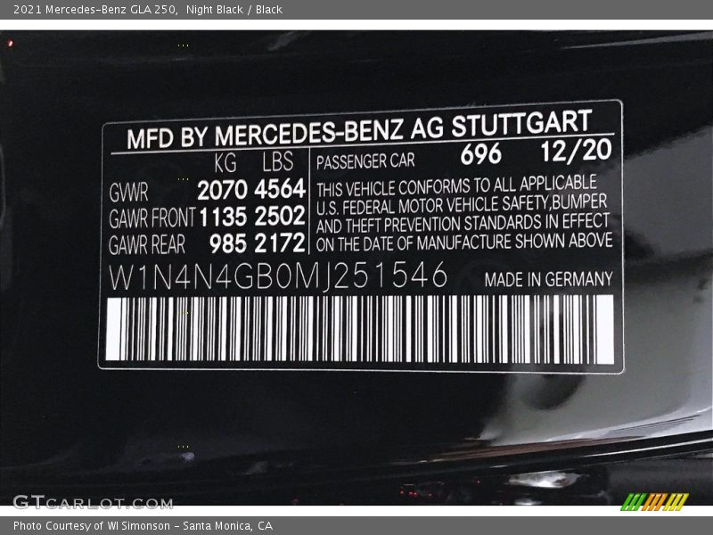 Night Black / Black 2021 Mercedes-Benz GLA 250