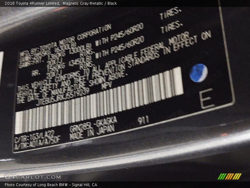 Magnetic Gray Metallic / Black 2018 Toyota 4Runner Limited