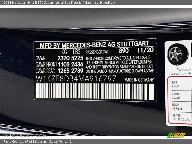 Lunar Blue Metallic / Macchiato Beige/Black 2021 Mercedes-Benz E 350 Sedan
