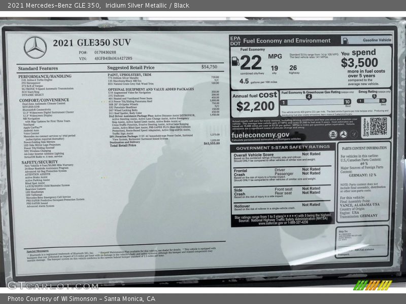Iridium Silver Metallic / Black 2021 Mercedes-Benz GLE 350