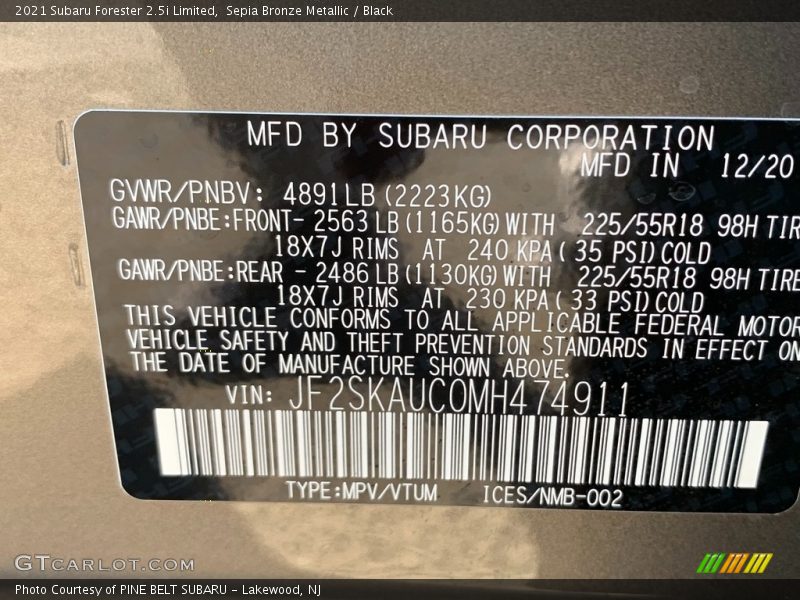 Sepia Bronze Metallic / Black 2021 Subaru Forester 2.5i Limited