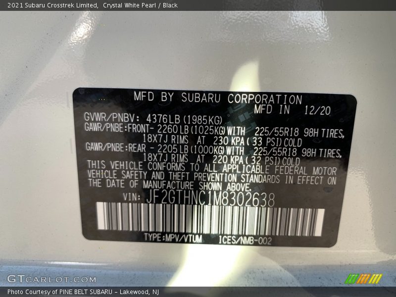 Crystal White Pearl / Black 2021 Subaru Crosstrek Limited