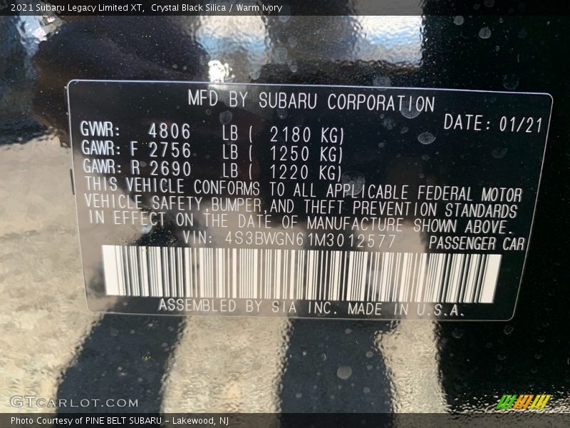 Crystal Black Silica / Warm Ivory 2021 Subaru Legacy Limited XT