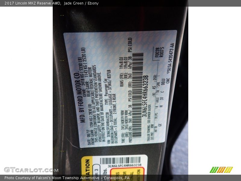 2017 MKZ Reserve AWD Jade Green Color Code HW
