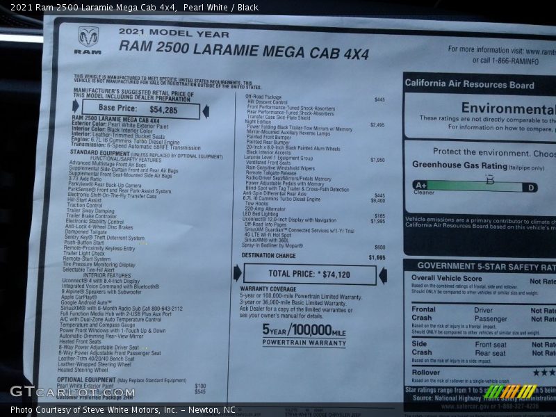 Pearl White / Black 2021 Ram 2500 Laramie Mega Cab 4x4