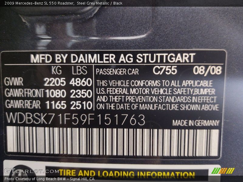Steel Grey Metallic / Black 2009 Mercedes-Benz SL 550 Roadster