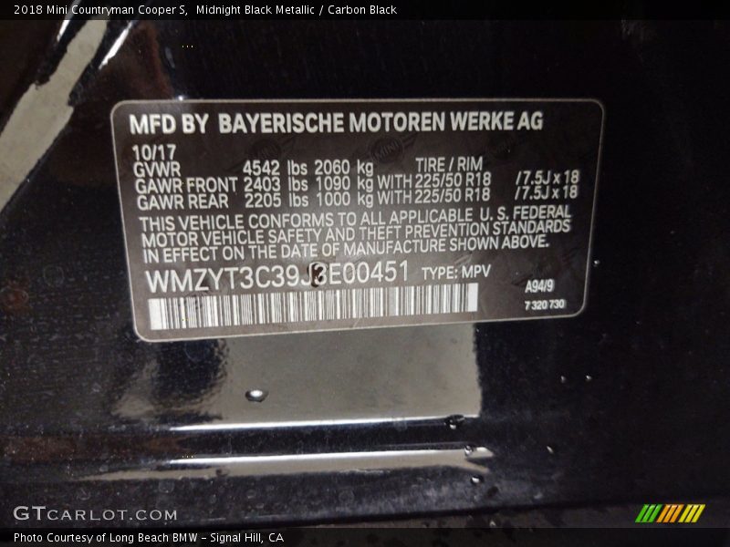 Midnight Black Metallic / Carbon Black 2018 Mini Countryman Cooper S
