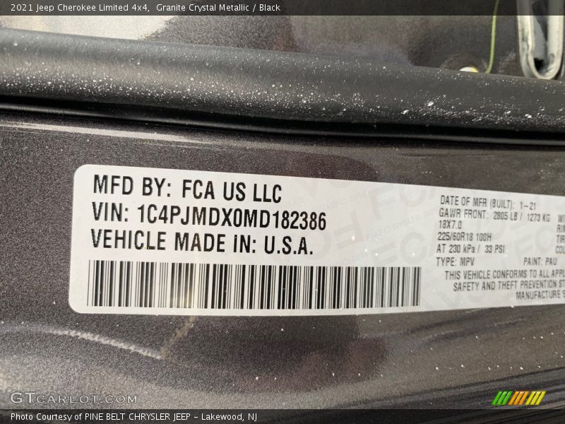Granite Crystal Metallic / Black 2021 Jeep Cherokee Limited 4x4