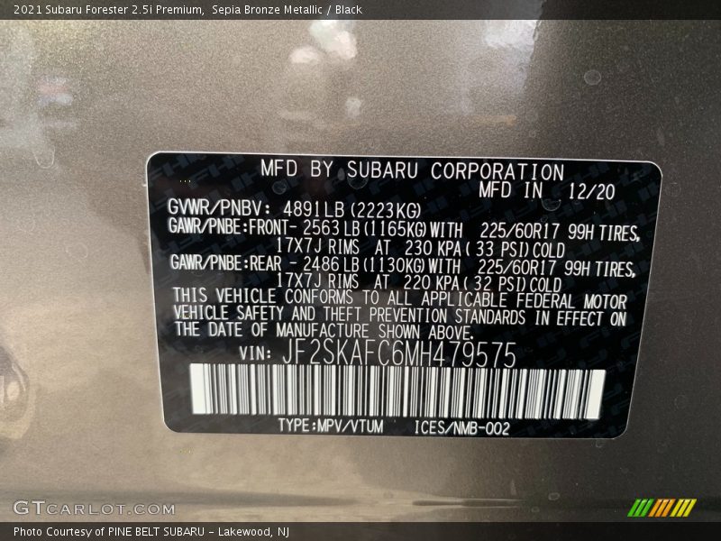 Sepia Bronze Metallic / Black 2021 Subaru Forester 2.5i Premium