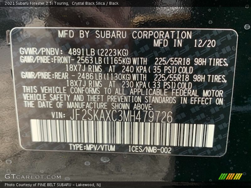 Crystal Black Silica / Black 2021 Subaru Forester 2.5i Touring