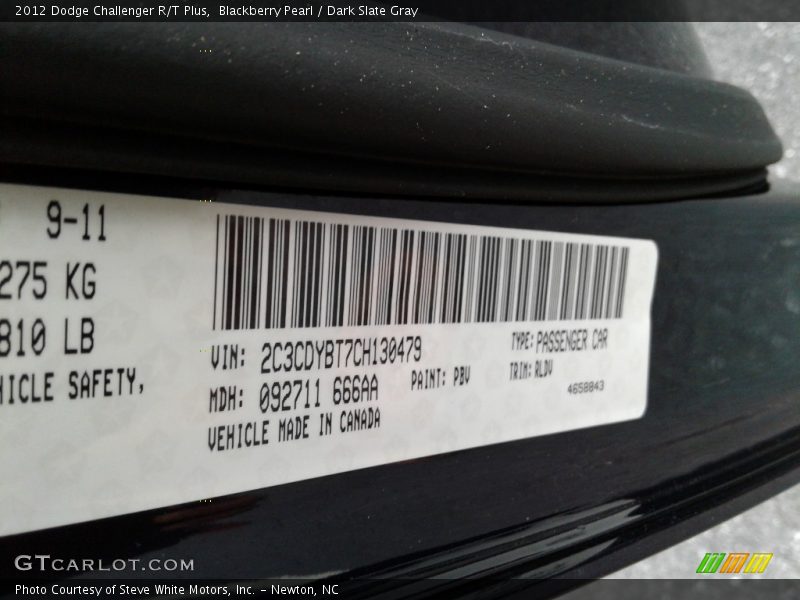 Blackberry Pearl / Dark Slate Gray 2012 Dodge Challenger R/T Plus