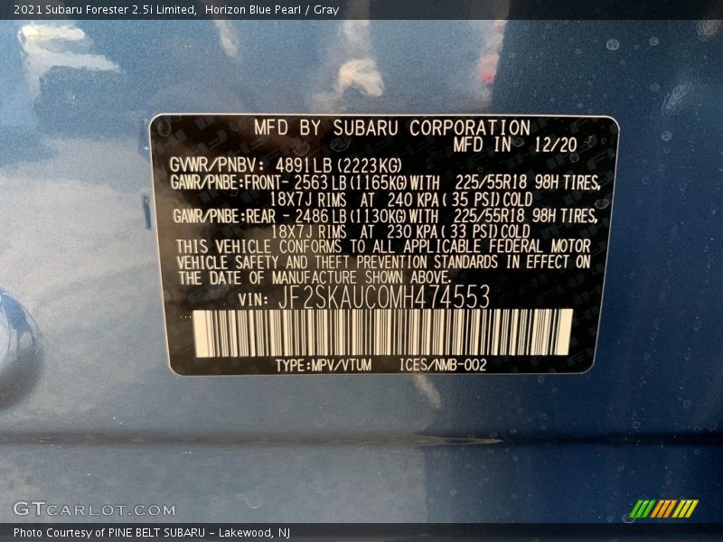 Horizon Blue Pearl / Gray 2021 Subaru Forester 2.5i Limited