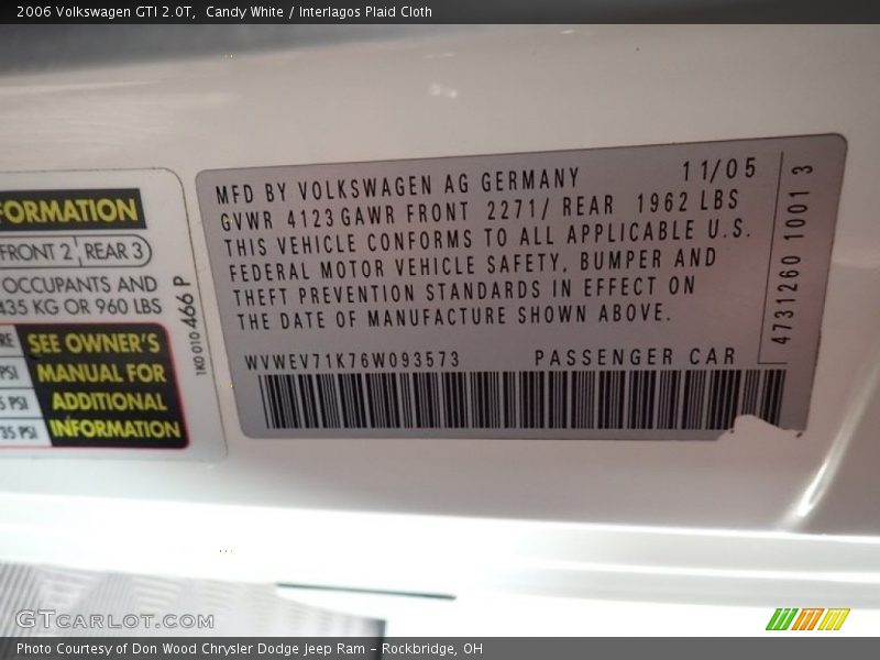 Candy White / Interlagos Plaid Cloth 2006 Volkswagen GTI 2.0T