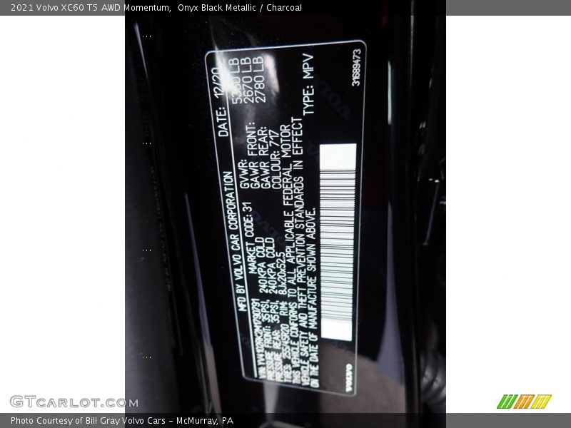 Onyx Black Metallic / Charcoal 2021 Volvo XC60 T5 AWD Momentum