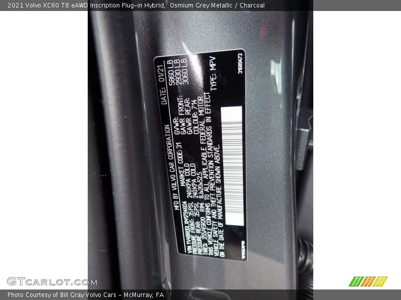 Osmium Grey Metallic / Charcoal 2021 Volvo XC60 T8 eAWD Inscription Plug-in Hybrid