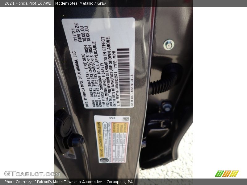 Modern Steel Metallic / Gray 2021 Honda Pilot EX AWD
