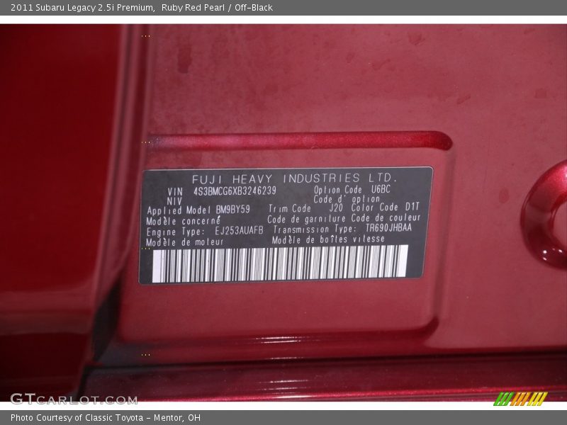 Ruby Red Pearl / Off-Black 2011 Subaru Legacy 2.5i Premium
