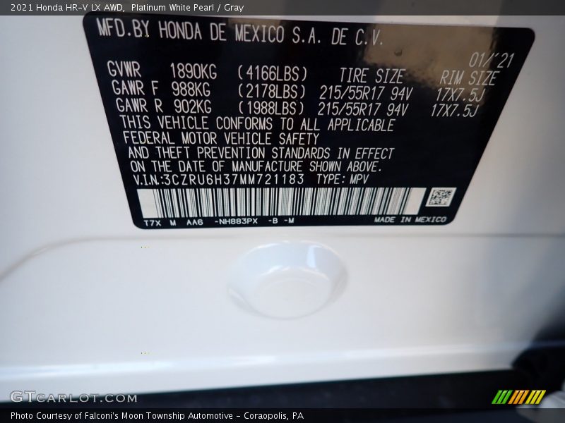 Platinum White Pearl / Gray 2021 Honda HR-V LX AWD