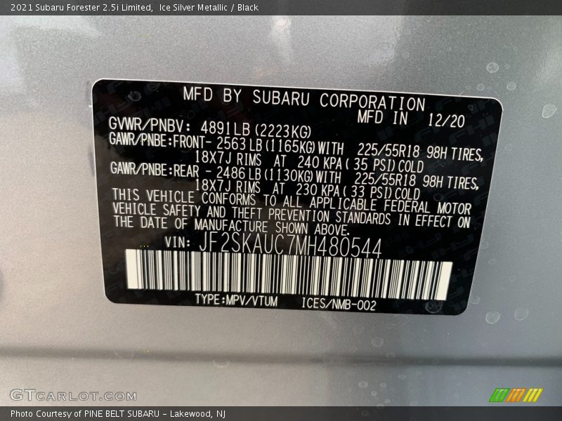 Ice Silver Metallic / Black 2021 Subaru Forester 2.5i Limited