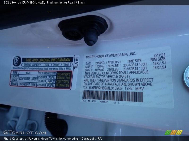 Platinum White Pearl / Black 2021 Honda CR-V EX-L AWD