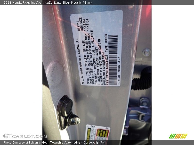 Lunar Silver Metallic / Black 2021 Honda Ridgeline Sport AWD