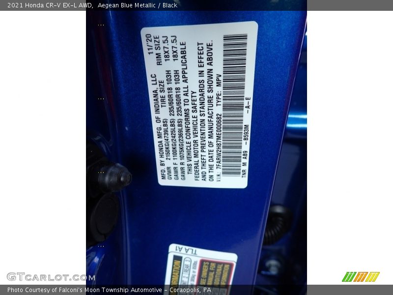 Aegean Blue Metallic / Black 2021 Honda CR-V EX-L AWD