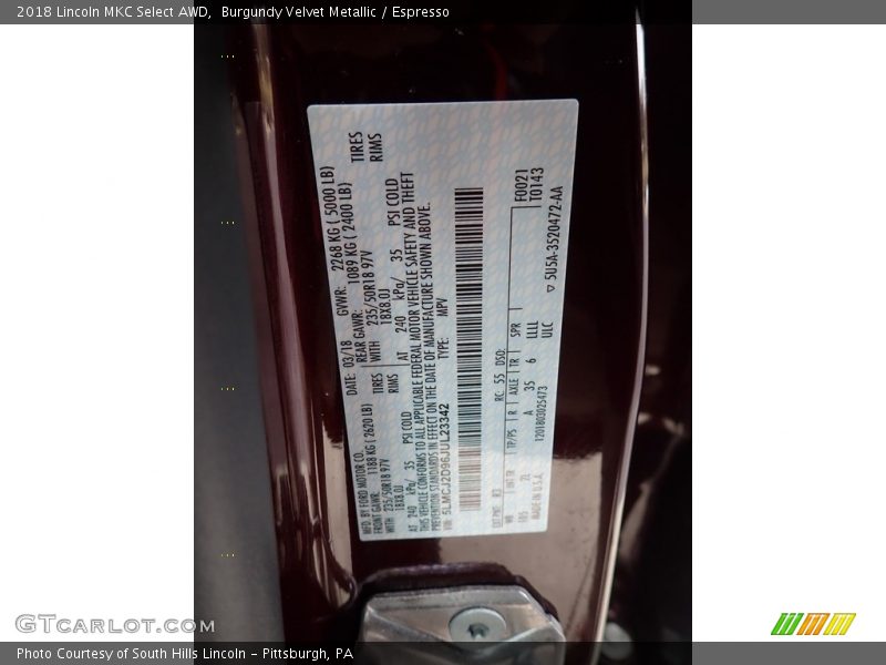Burgundy Velvet Metallic / Espresso 2018 Lincoln MKC Select AWD