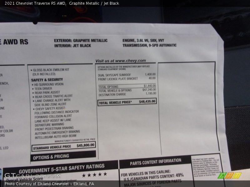 Graphite Metallic / Jet Black 2021 Chevrolet Traverse RS AWD